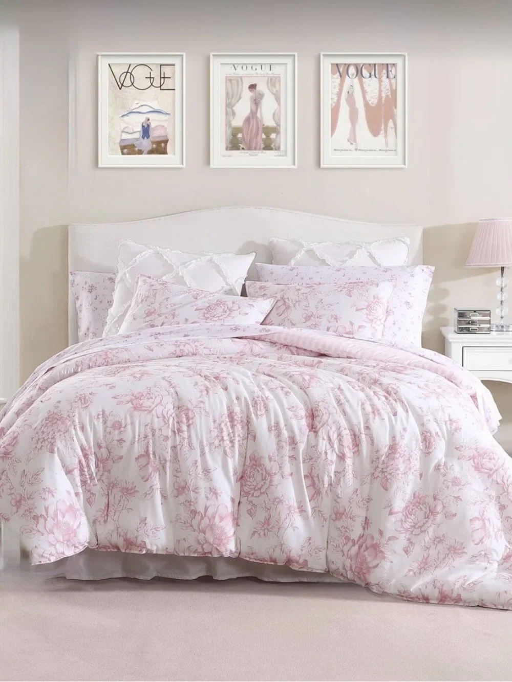 NIB Laura Ashley Twin XL Delphine Pink Reversible Floral Cotton Comforter Set